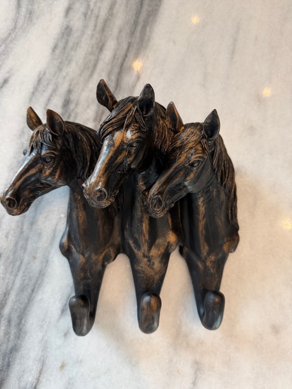 Bronze-Tone Triple Horse Wall Hook - Elegant Home Wall Decor